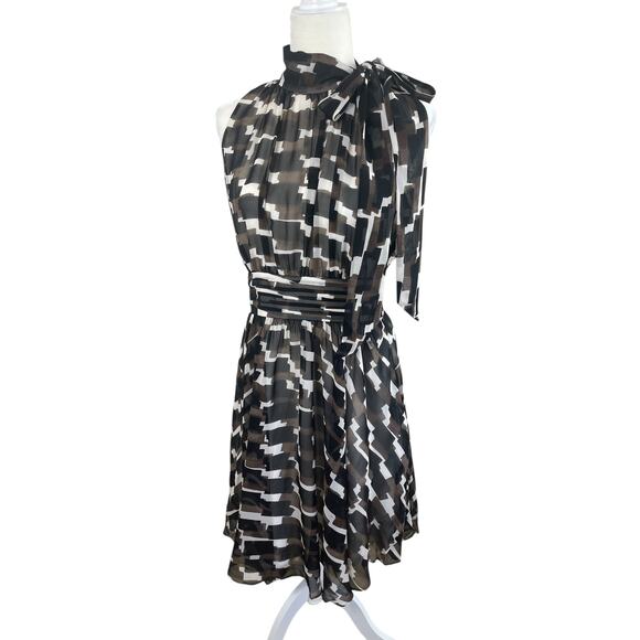 Vintage Banana Republic Silk Midi Dress Bow Geometric Print Y2K Size 6 NEW - Picture 4 of 16
